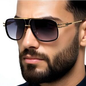 Square Aviator Sunglasses Black Gold Frame Mens Womens‎ Fashion Eyewear Shades